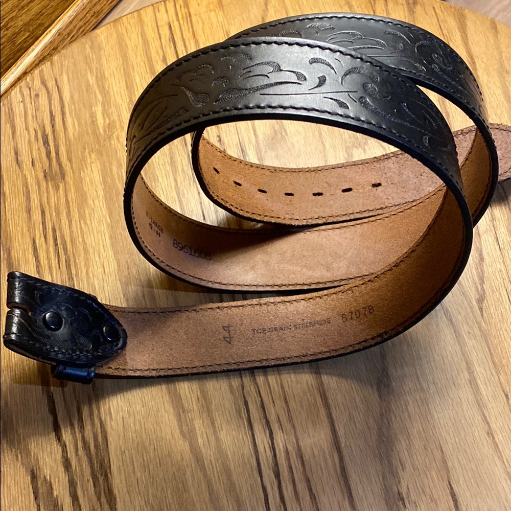 Black Embossed Leather Belt for Women or Men
